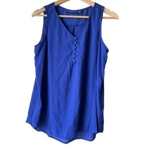 Women's Royal button up detail sleeveless top apt.9 v-neck blouse blue casual S.